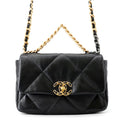 Chanel Chain Shoulder Bag 19 Quilted CC Logo Shiny Lambskin Black