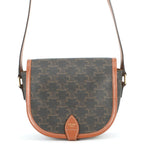 Celine Shoulder Bag Folco Triomphe Calf Leather Brown