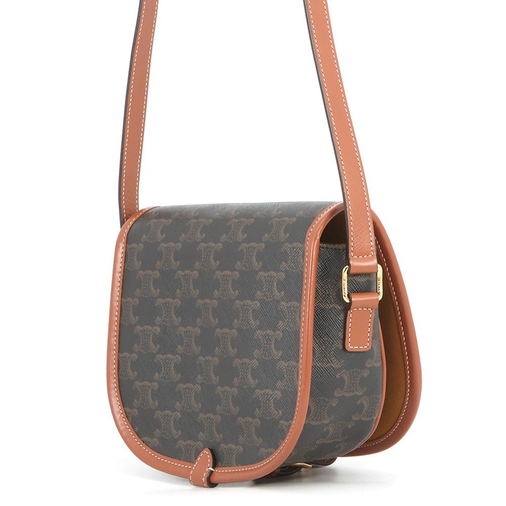 Celine Shoulder Bag Folco Triomphe Calf Leather Brown — view 2