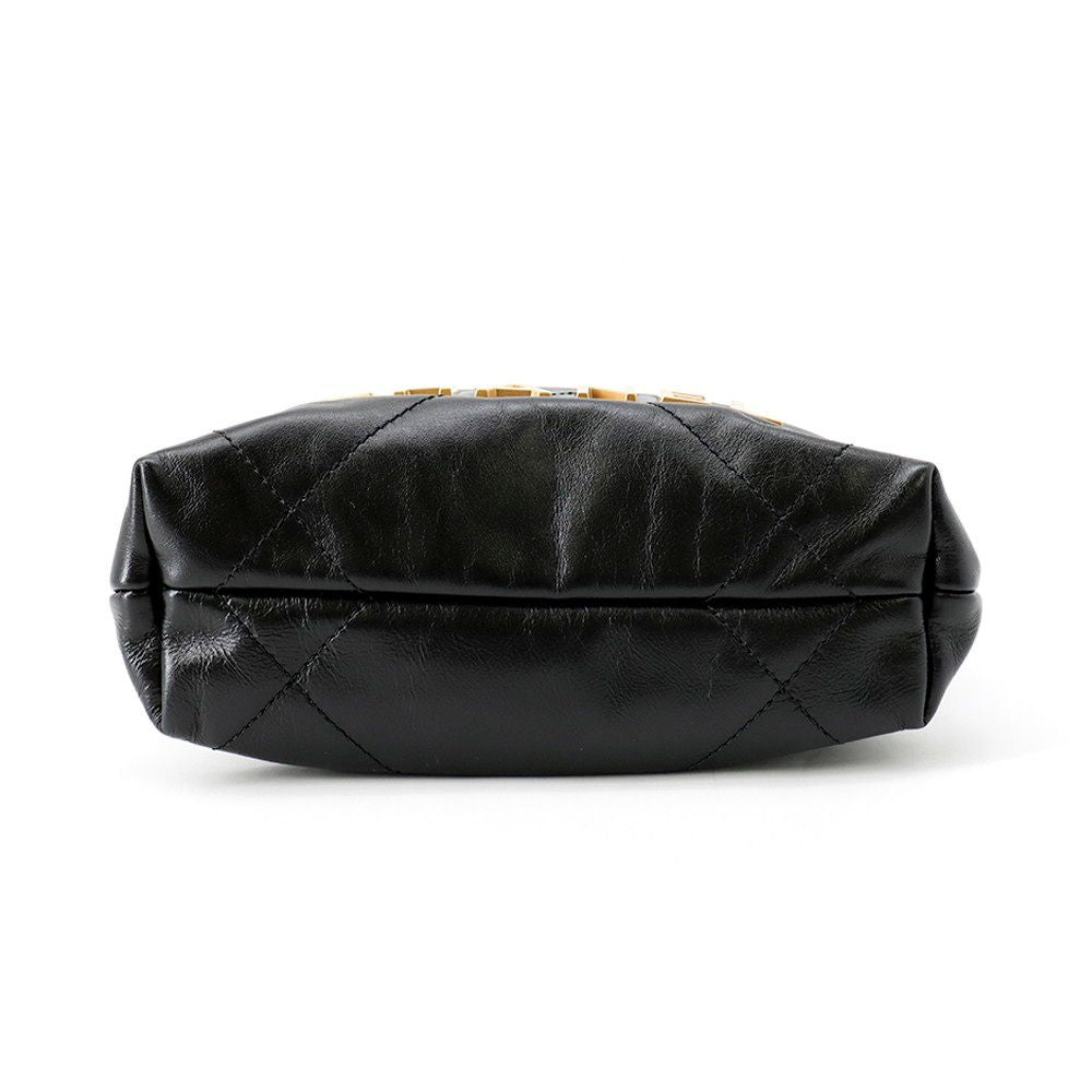 Chanel 22 Mini CC Logo Shiny Calf Leather 2-Way Shoulder Bag Black — view 3