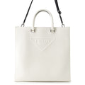 Prada Tote Triangle Embossed Logo Saffiano 2-Way Shoulder Bag White
