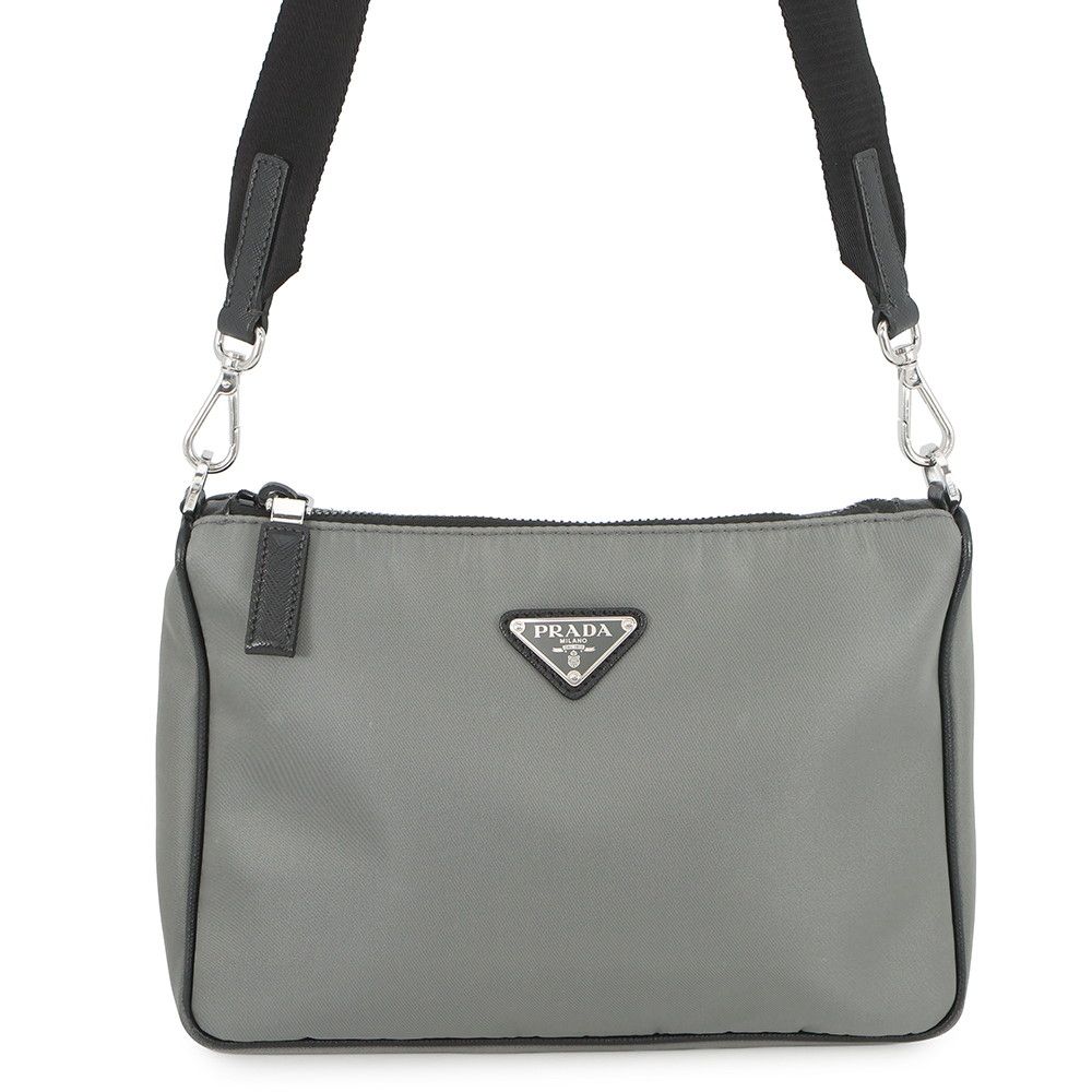 Prada Shoulder Bag Triangle Logo Bicolor Nylon Leather