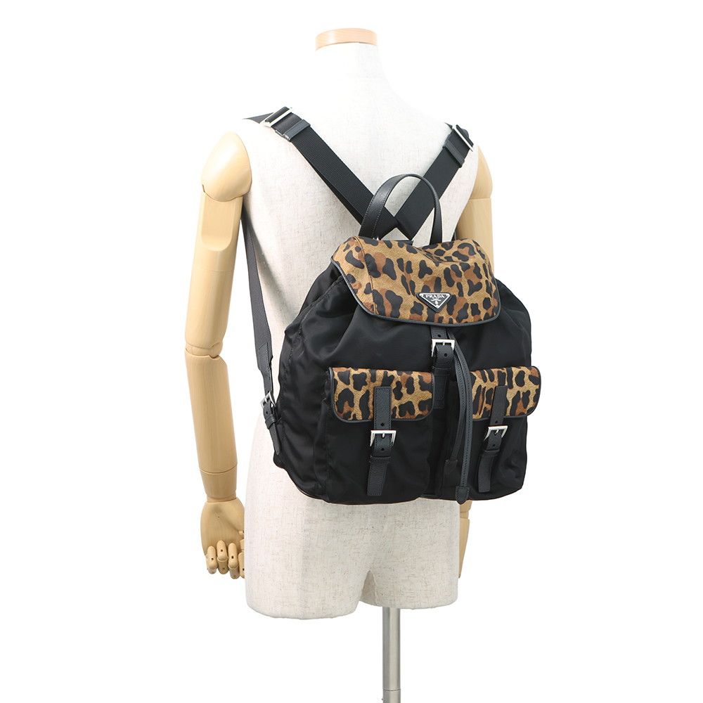 Prada Backpack Nylon Leopard Black — view 4