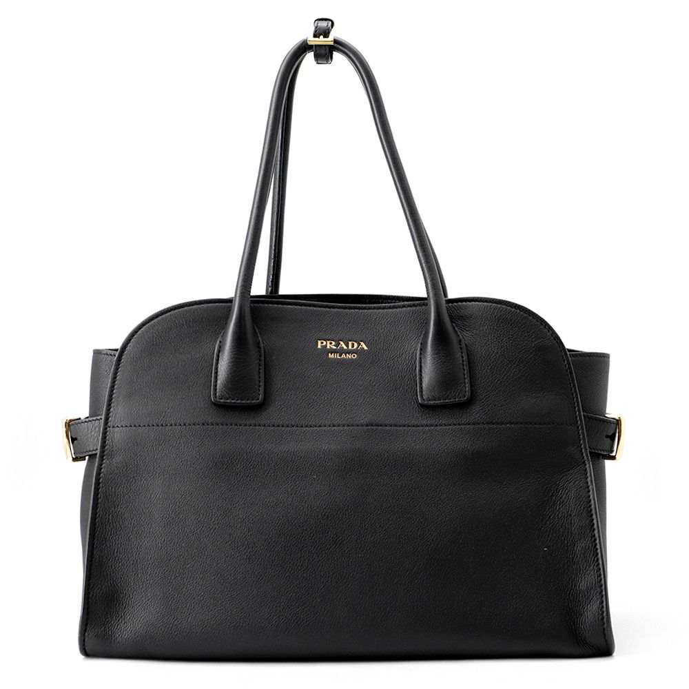 Prada Tote Logo Leather Black