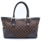 Gucci GG Campus Tote Brown Leather Canvas Silver