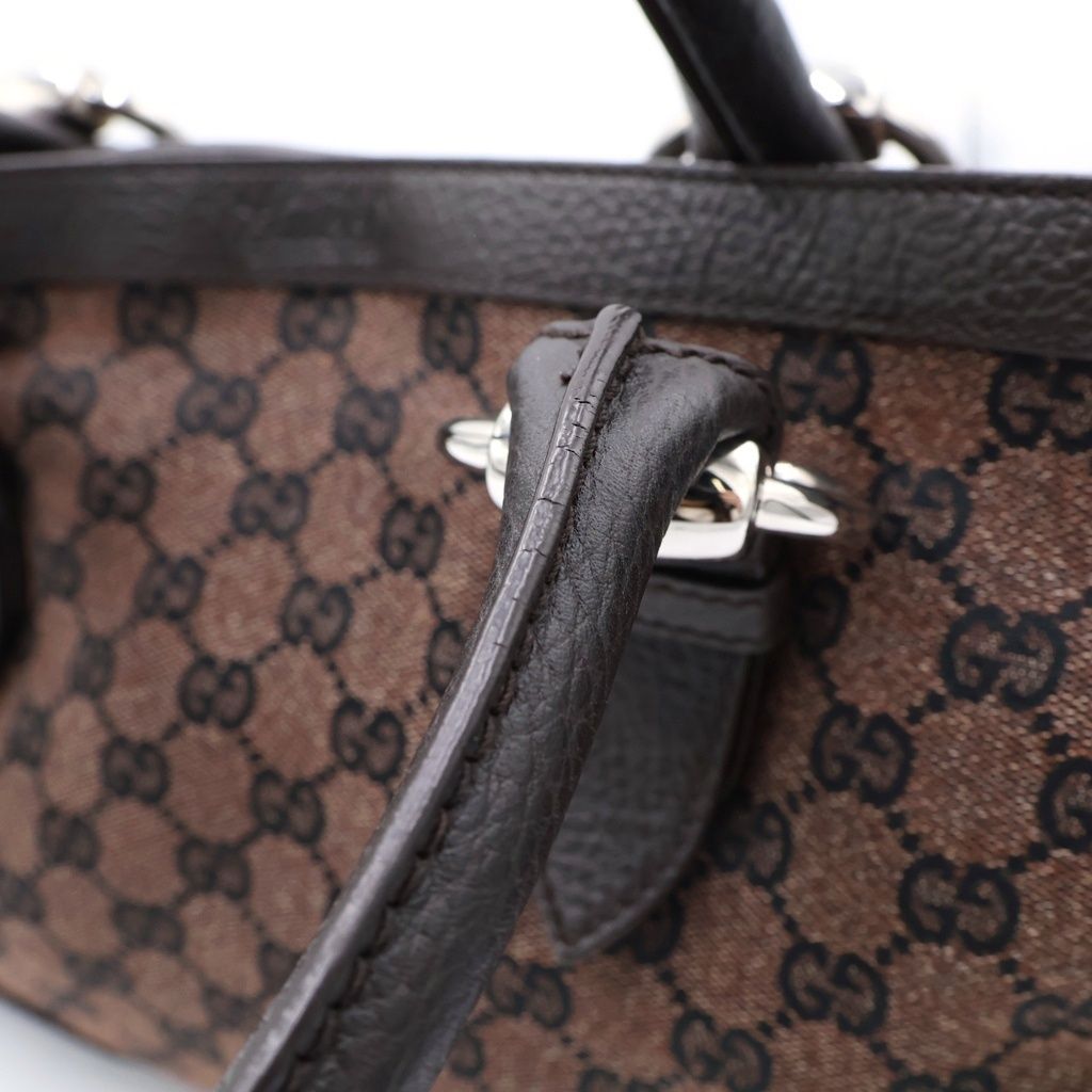 Gucci GG Campus Tote Brown Leather Canvas Silver — view 6
