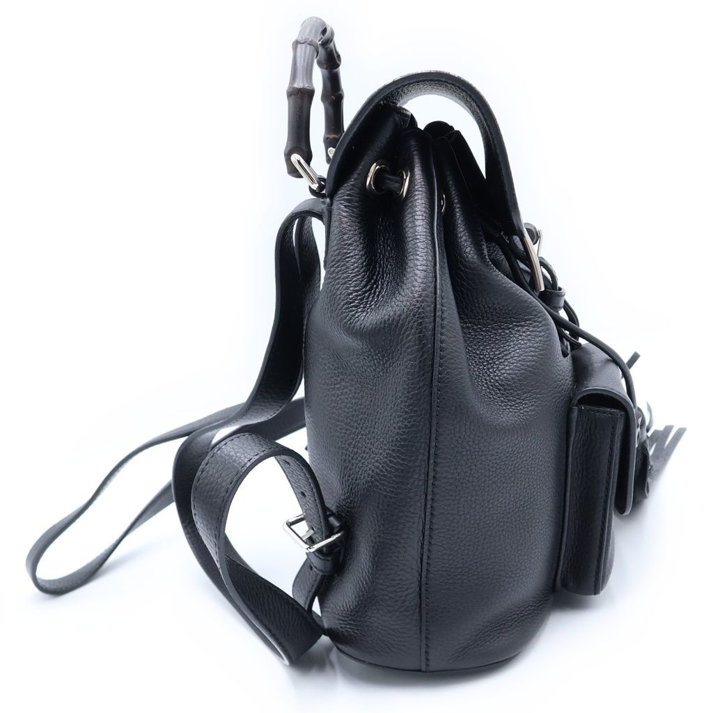 Gucci Bamboo Leather Small Backpack Black Tassel Calfskin Fringe Silver — view 3