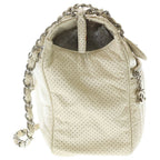 Chanel CC Logo Perforated Leather Shoulder Bag Ivory White Lambskin Silver — view 3