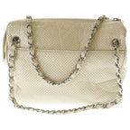 Chanel CC Logo Perforated Leather Shoulder Bag Ivory White Lambskin Silver — view 2