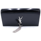 Saint Laurent Paris Kate Tassel Clutch Black Patent Silver