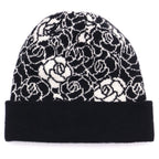 Chanel CC Logo Camellia Cashmere Knit Cap Beanie Hat Black — view 2