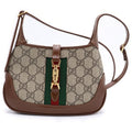 Gucci GG Supreme Jackie Shoulder Bag Gold Canvas Leather Beige Brown