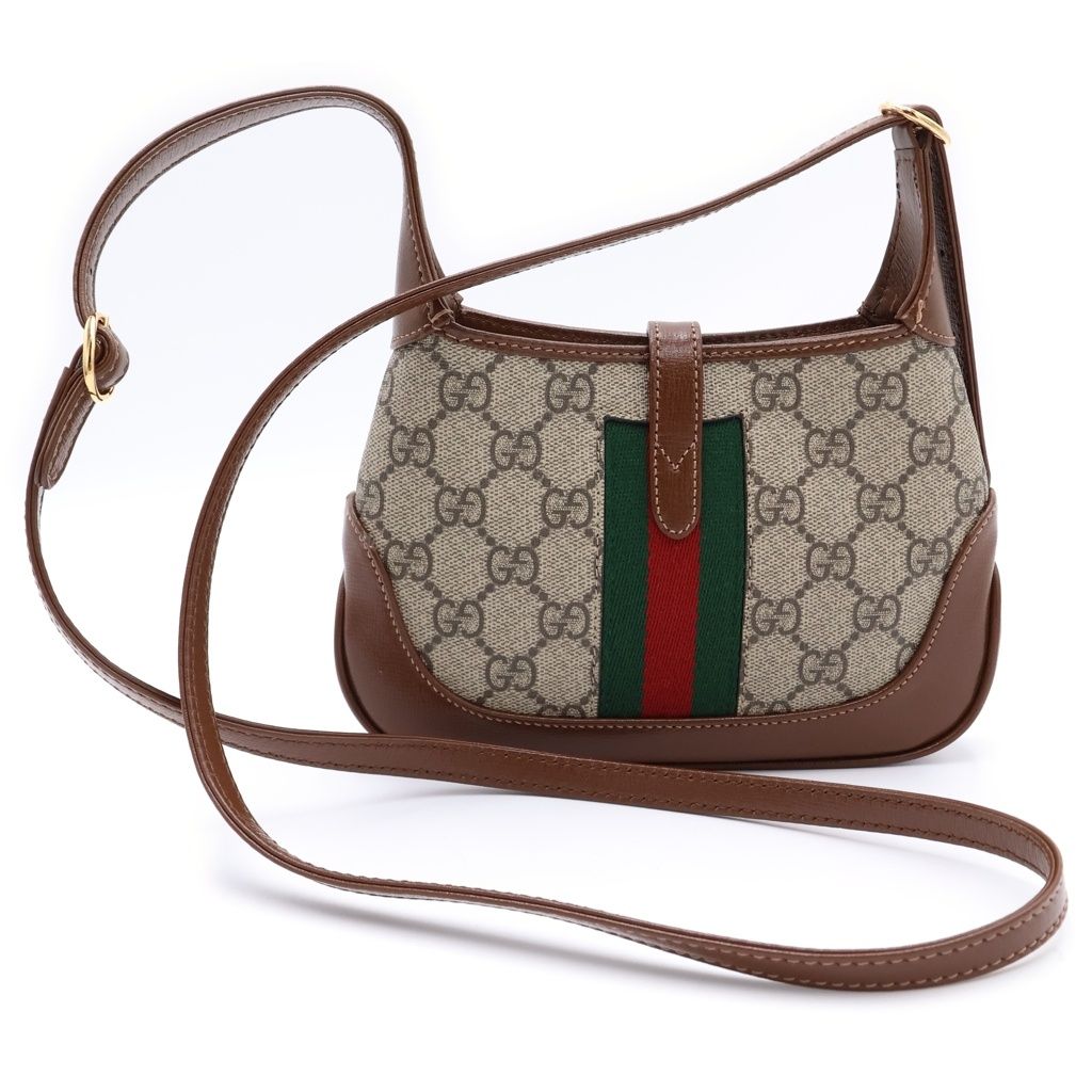 Gucci GG Supreme Jackie Shoulder Bag Gold Canvas Leather Beige Brown — view 2