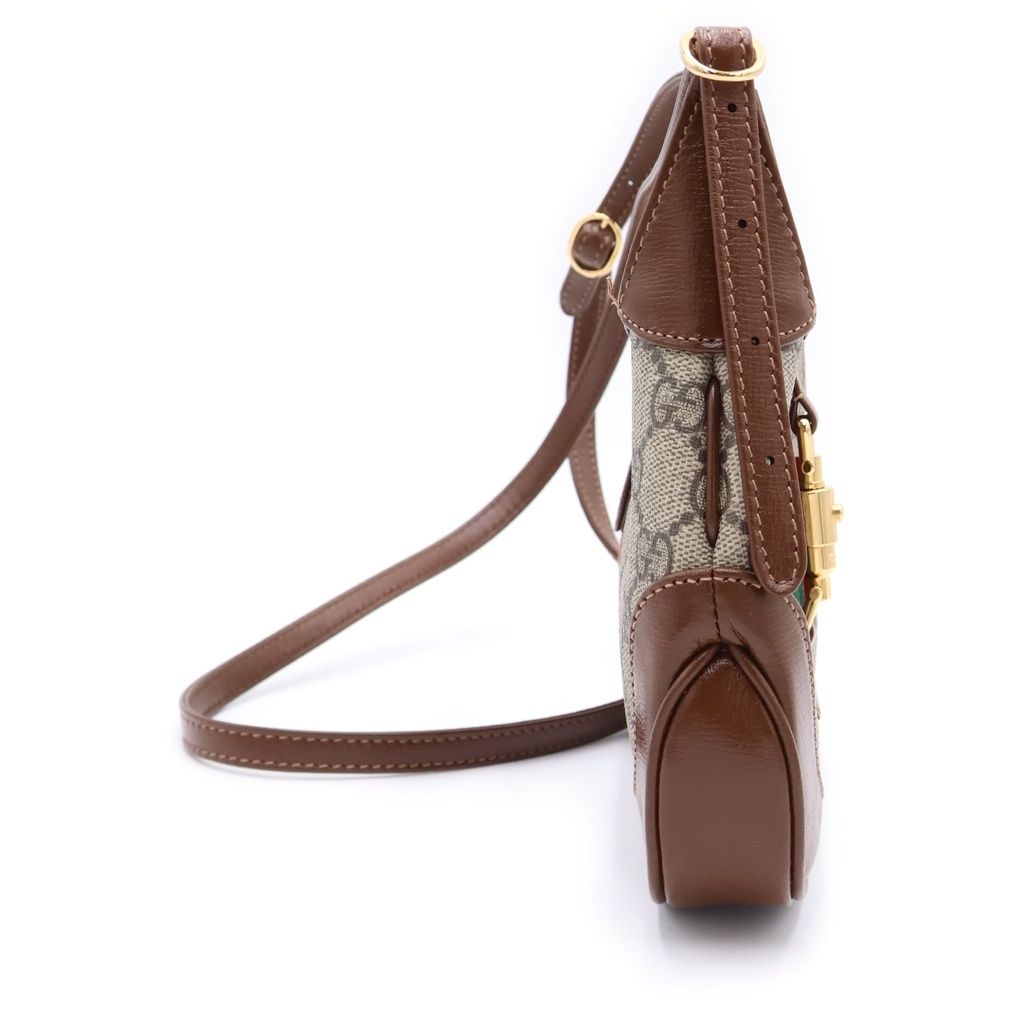 Gucci GG Supreme Jackie Shoulder Bag Gold Canvas Leather Beige Brown — view 3