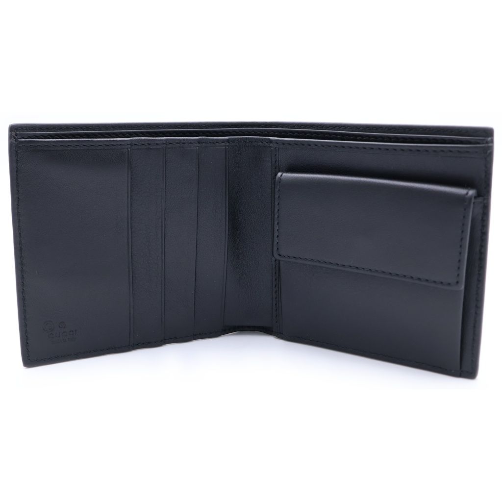 Gucci Guccissima Bifold Wallet Compact Card Case Black Leather — view 5