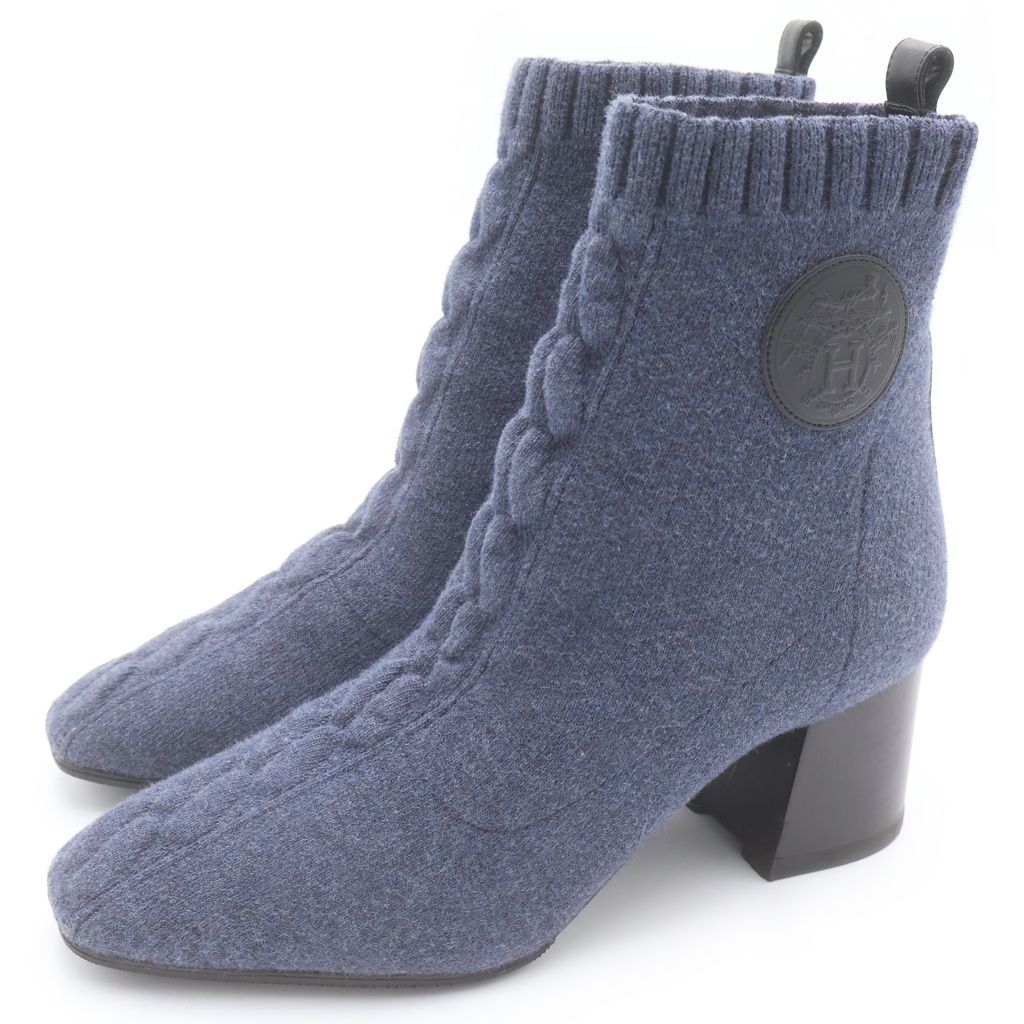 Hermes Volvert Exlibris Heels Knit Short Boots Shoes Navy Box — view 2