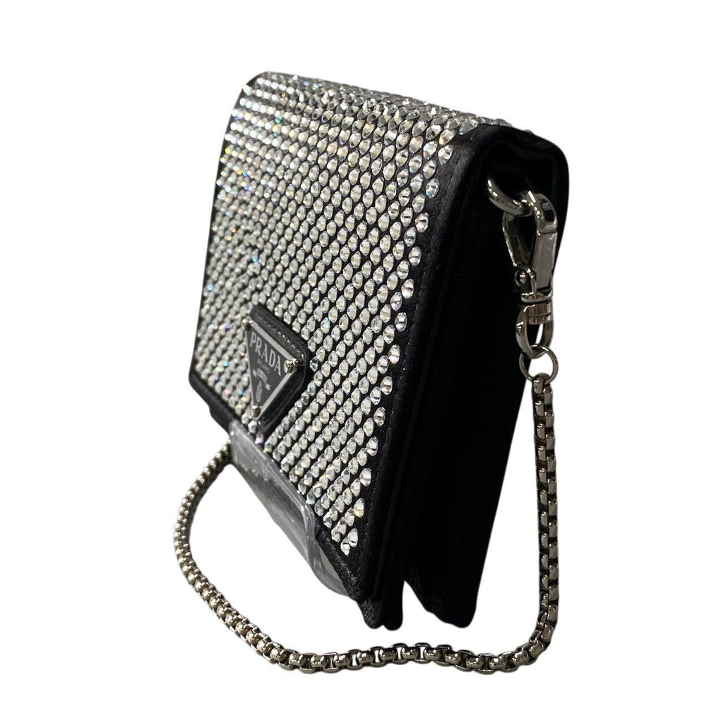 Prada Rhinestone Flap Card Holder Mini Bag Black Silver — view 4