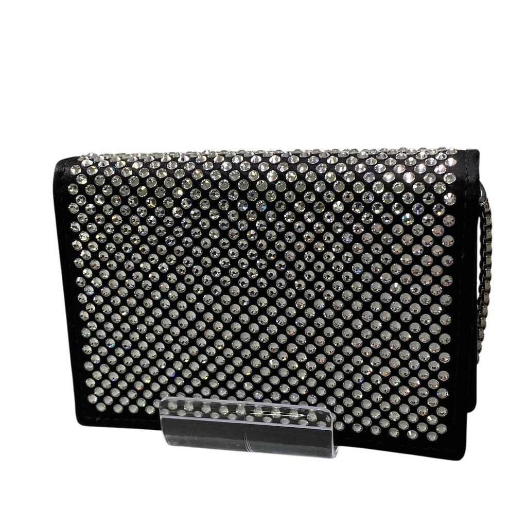 Prada Rhinestone Flap Card Holder Mini Bag Black Silver — view 3
