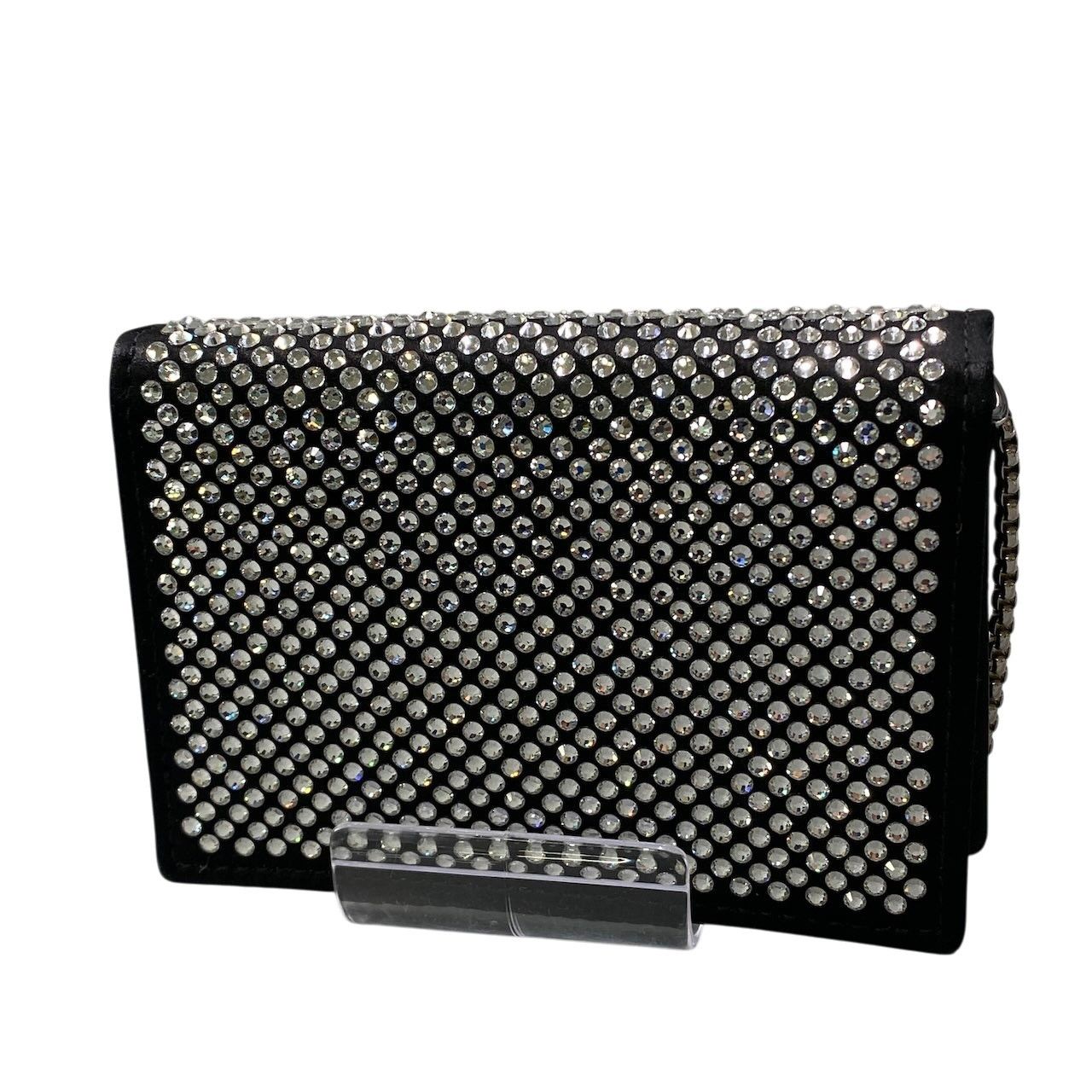 Prada Rhinestone Flap Card Holder Mini Bag Black Silver — view 3