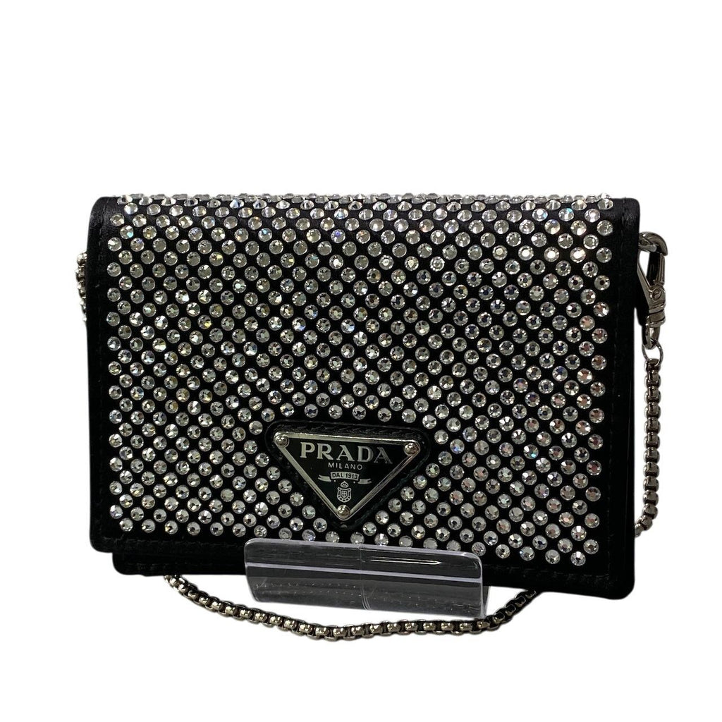Prada Rhinestone Flap Card Holder Mini Bag Black Silver — view 2