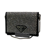 Prada Rhinestone Flap Card Holder Mini Bag Black Silver — view 2