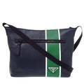 Prada Leather Triangle Logo Navy Green Shoulder