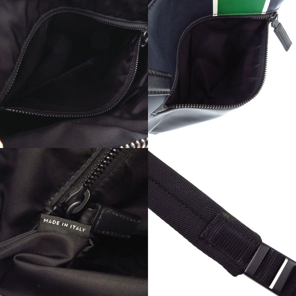 Prada Leather Triangle Logo Navy Green Shoulder — view 8