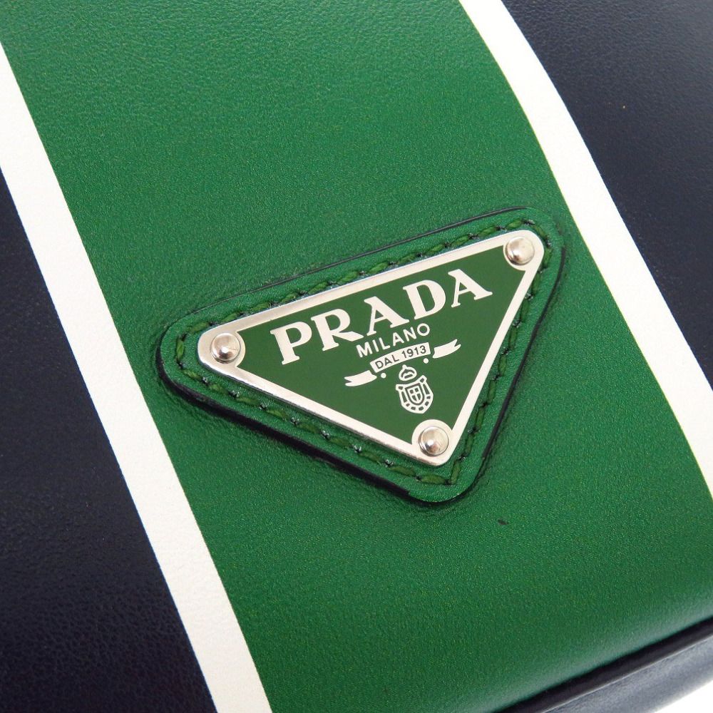 Prada Leather Triangle Logo Navy Green Shoulder — view 7
