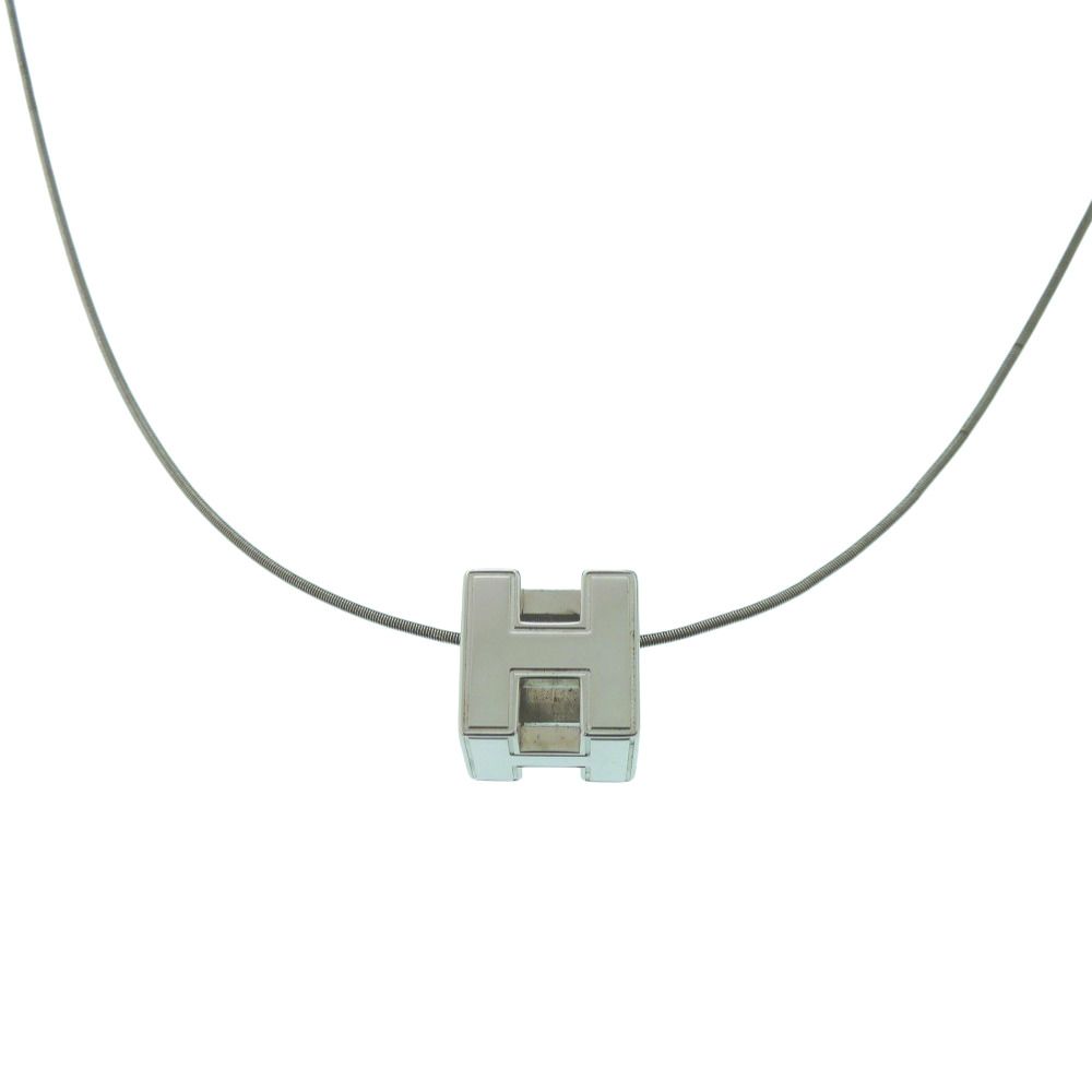 Hermes Cage de Ash Cube Metal Necklace Silver