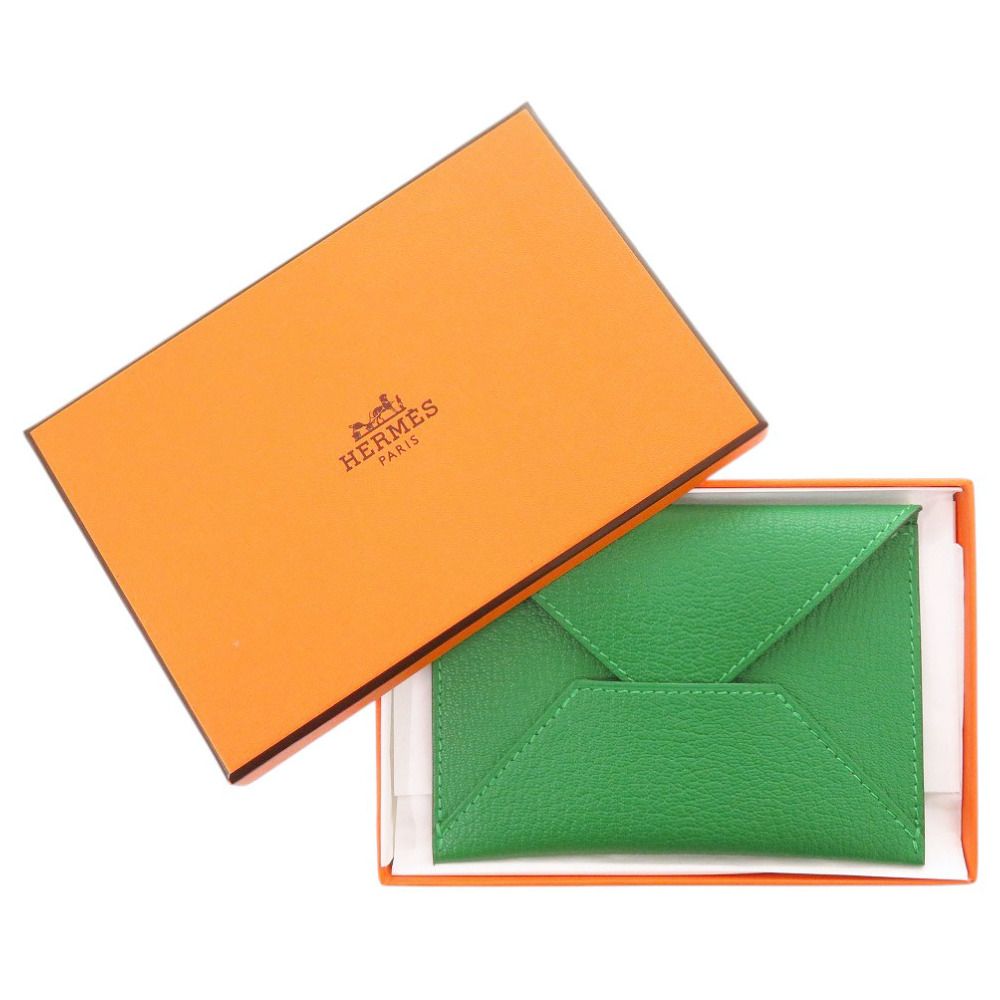 Hermes Envelope Chevrumisor Bamboo Card Case Wallet Green — view 2