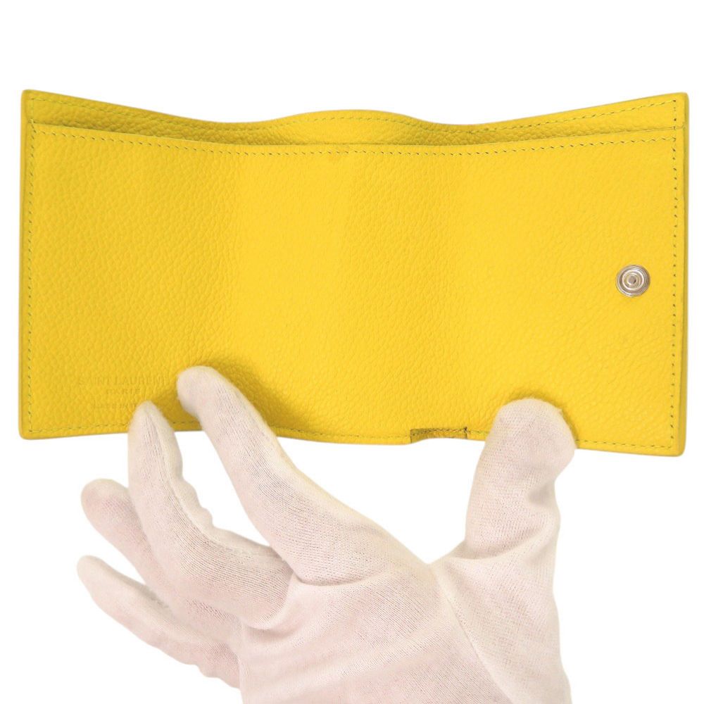 Saint Laurent Paris Logo Leather Yellow Trifold Wallet — view 5