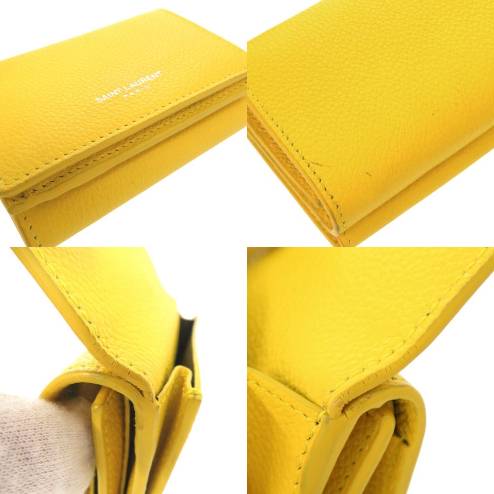 Saint Laurent Paris Logo Leather Yellow Trifold Wallet — view 8