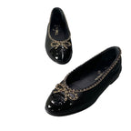 Chanel Ribbon Chain Ballerina Pumps Gold 36.5 Black Lambskin Flat — view 5