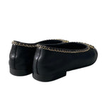 Chanel Ribbon Chain Ballerina Pumps Gold 36.5 Black Lambskin Flat — view 4