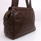 Chanel Quilted Handbag CC Logo Lambskin Brown Gold — view 2
