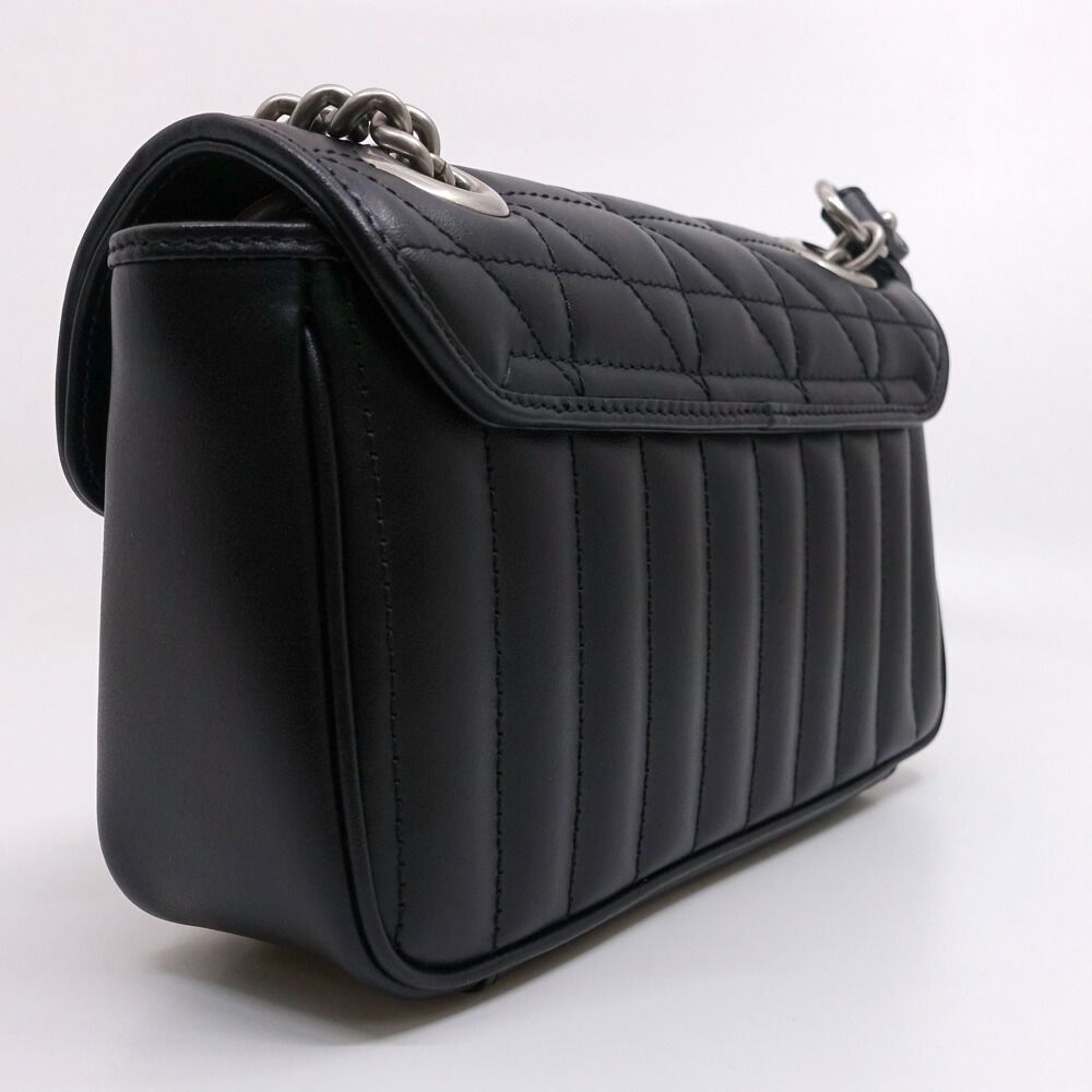 Gucci GG Marmont Small Shoulder Bag 2-Way Logo Leather Black Silver — view 2