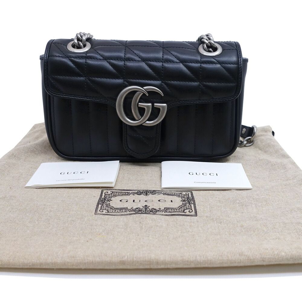 Gucci GG Marmont Small Shoulder Bag 2-Way Logo Leather Black Silver — view 9