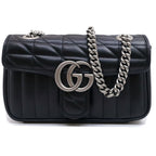 Gucci GG Marmont Small Shoulder Bag 2-Way Logo Leather Black Silver