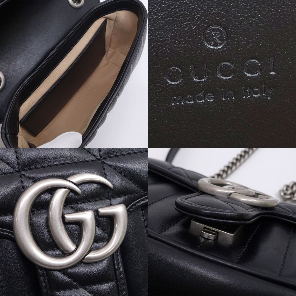 Gucci GG Marmont Small Shoulder Bag 2-Way Logo Leather Black Silver — view 6