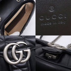 Gucci GG Marmont Small Shoulder Bag 2-Way Logo Leather Black Silver — view 6