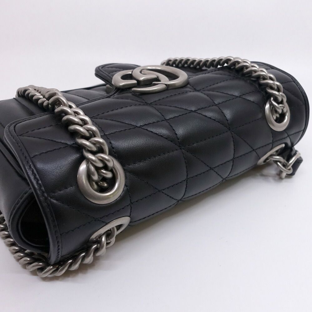 Gucci GG Marmont Small Shoulder Bag 2-Way Logo Leather Black Silver — view 3