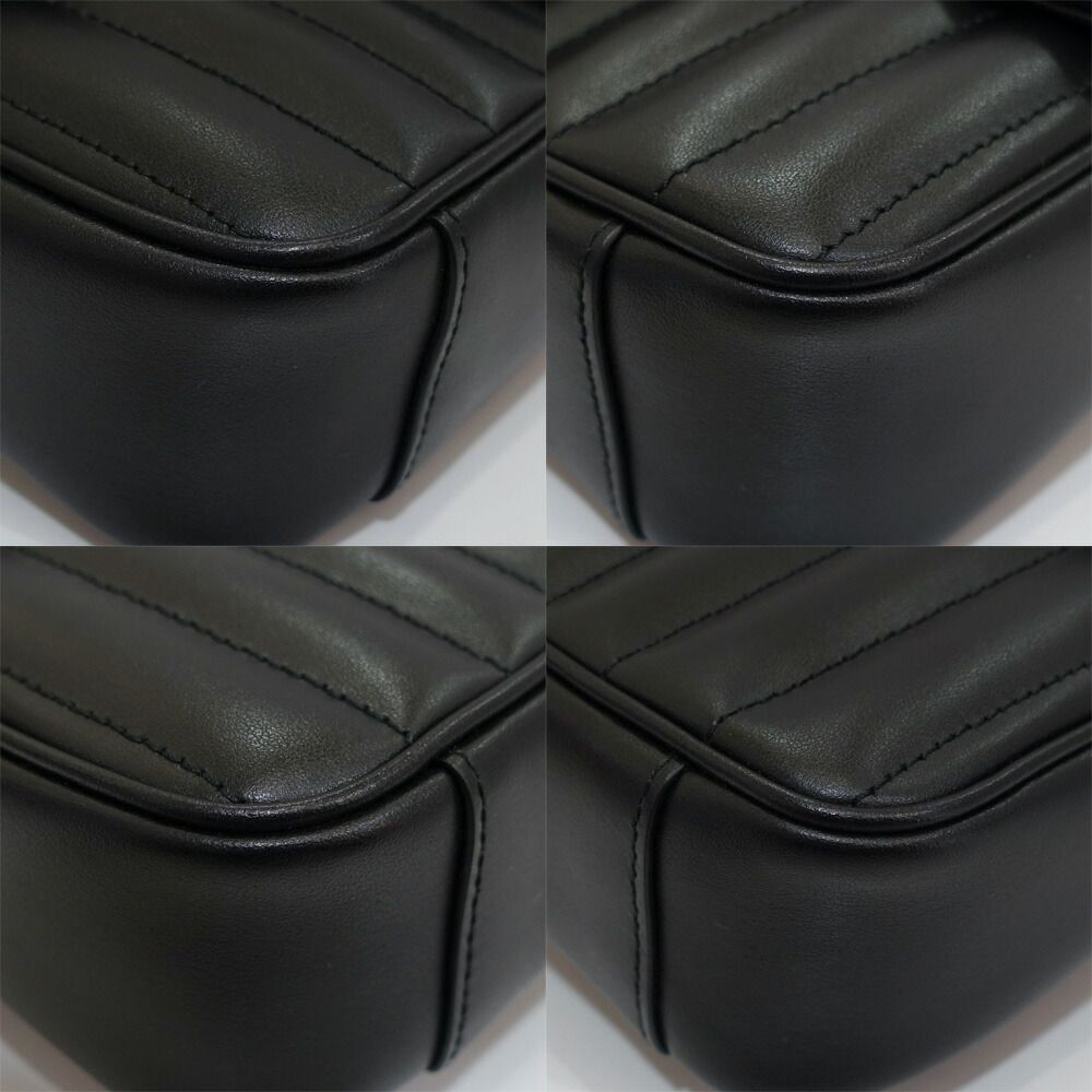 Gucci GG Marmont Small Shoulder Bag 2-Way Logo Leather Black Silver — view 5