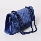 Chanel Quilted 25 Shoulder Bag Double Flap Velour Blue Black — view 3