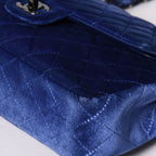 Chanel Quilted 25 Shoulder Bag Double Flap Velour Blue Black — view 8