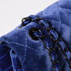 Chanel Quilted 25 Shoulder Bag Double Flap Velour Blue Black — view 4
