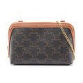 Celine Shoulder Bag Chain Clutch Trio Brown Canvas Leather