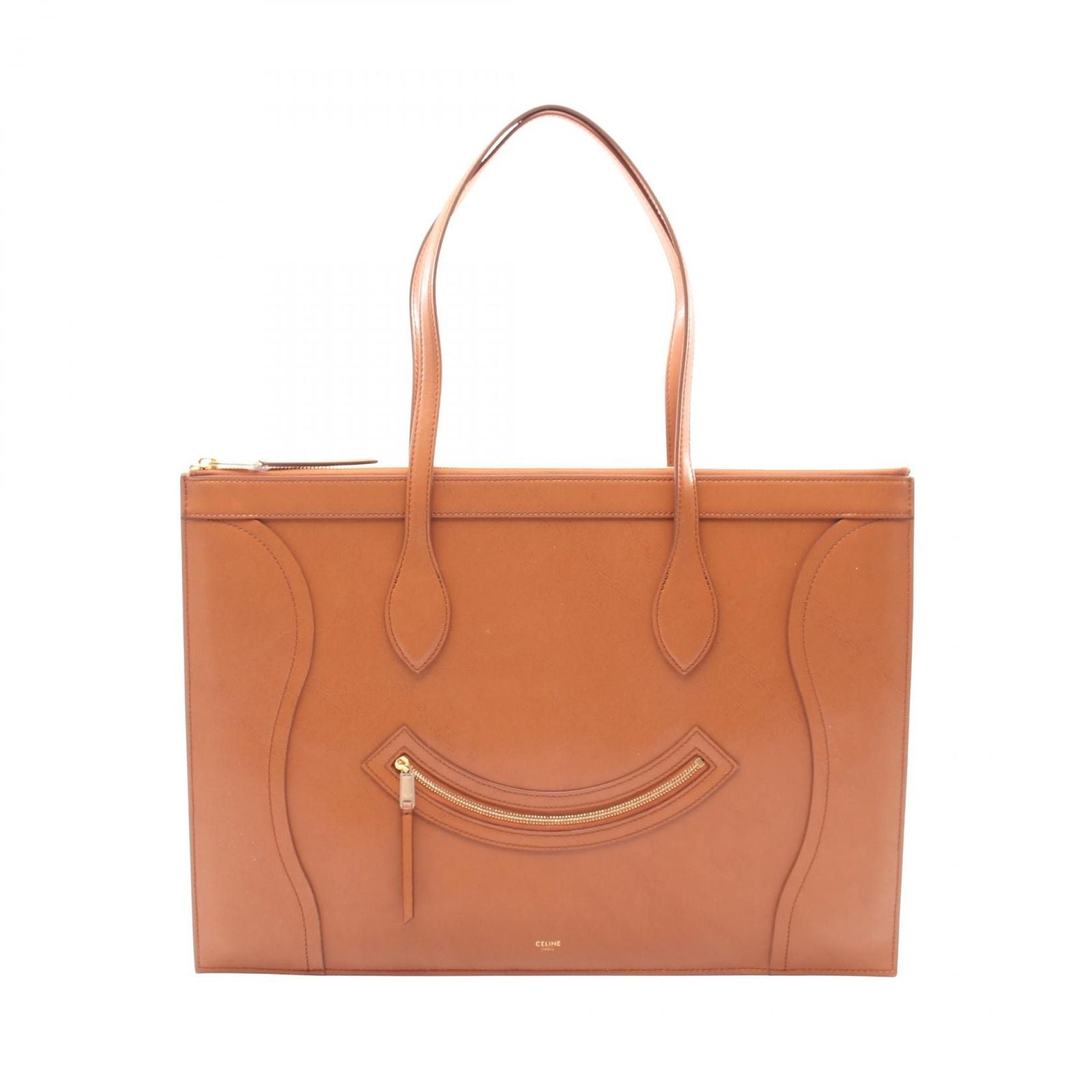 Celine Tote Flat Luggage Brown Leather