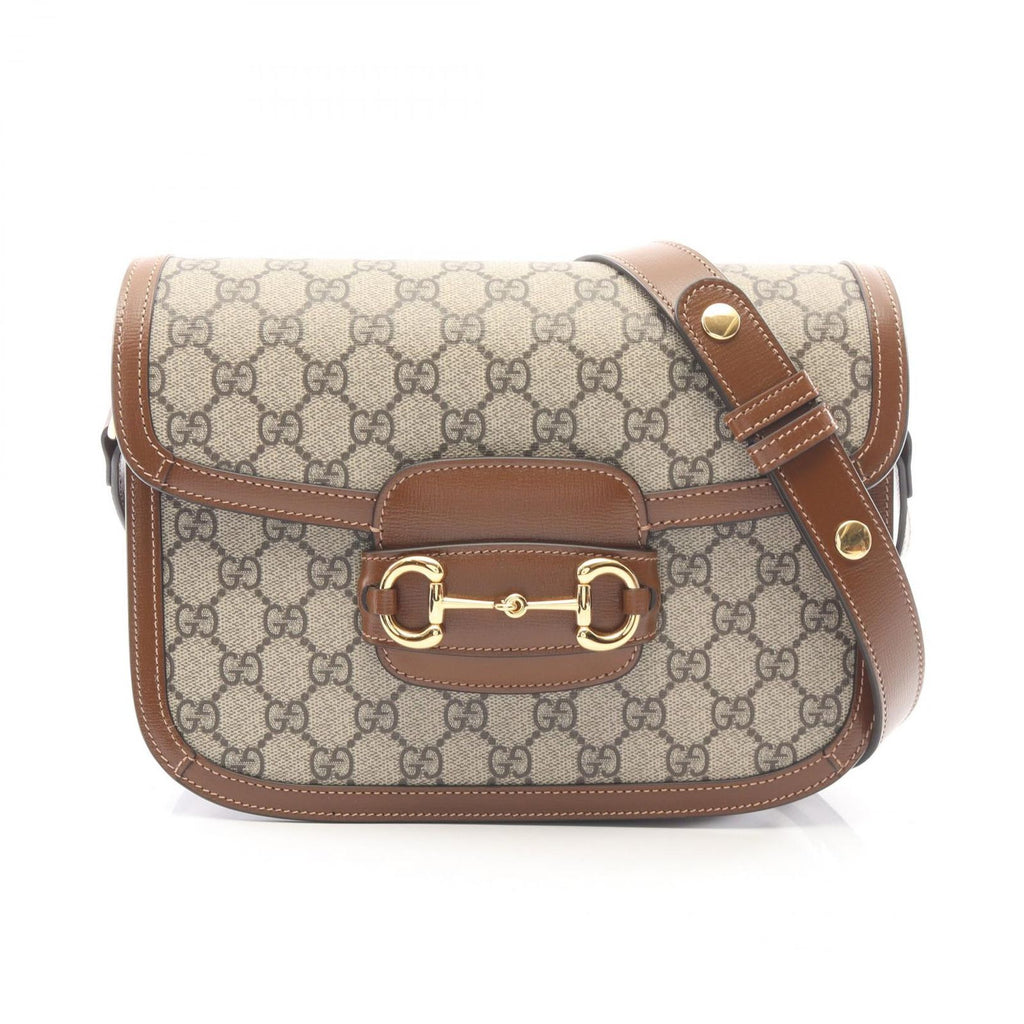 Gucci Shoulder Bag Horsebit GG Supreme Beige Canvas Leather