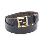 Fendi Belt Round FF Reversible Black Leather