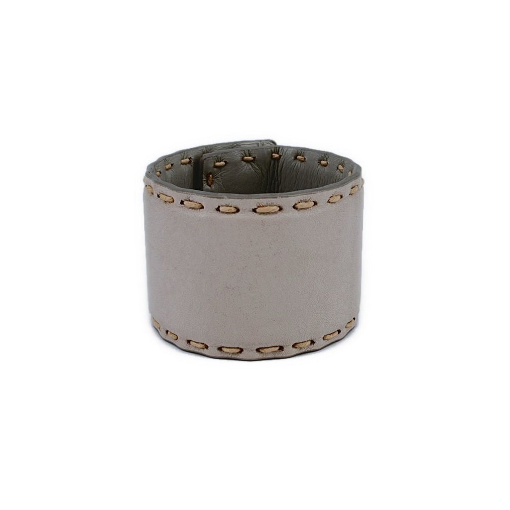 Prada Leather Stitch Turnlock Bracelet Silver White
